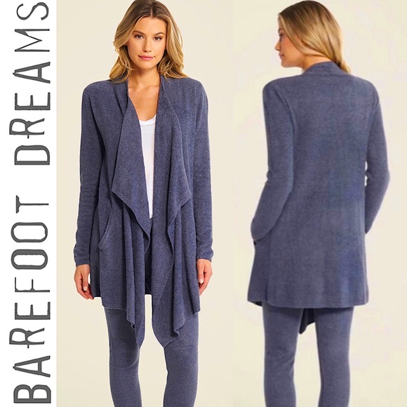 Barefoot Dreams CozyChic Lite Island Wrap Open Front Cardigan Sweater Blue 903 - Picture 1 of 15